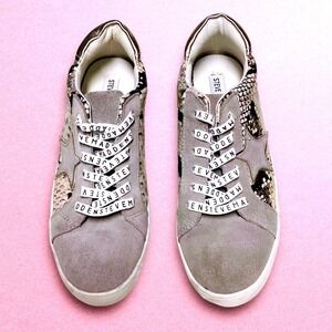 Steve Madden Amalfi Sneakers Grey Suede Snakeskin Star Logo Laces Womens 9